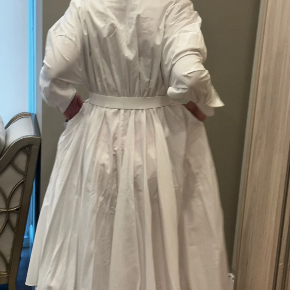 Norma Kamali White Long Sleeve Belted Dress - Picture 6 of 15